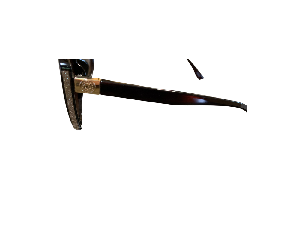 Women's Dark Brown Glitter Detailed Cat Eye Sunglasses
