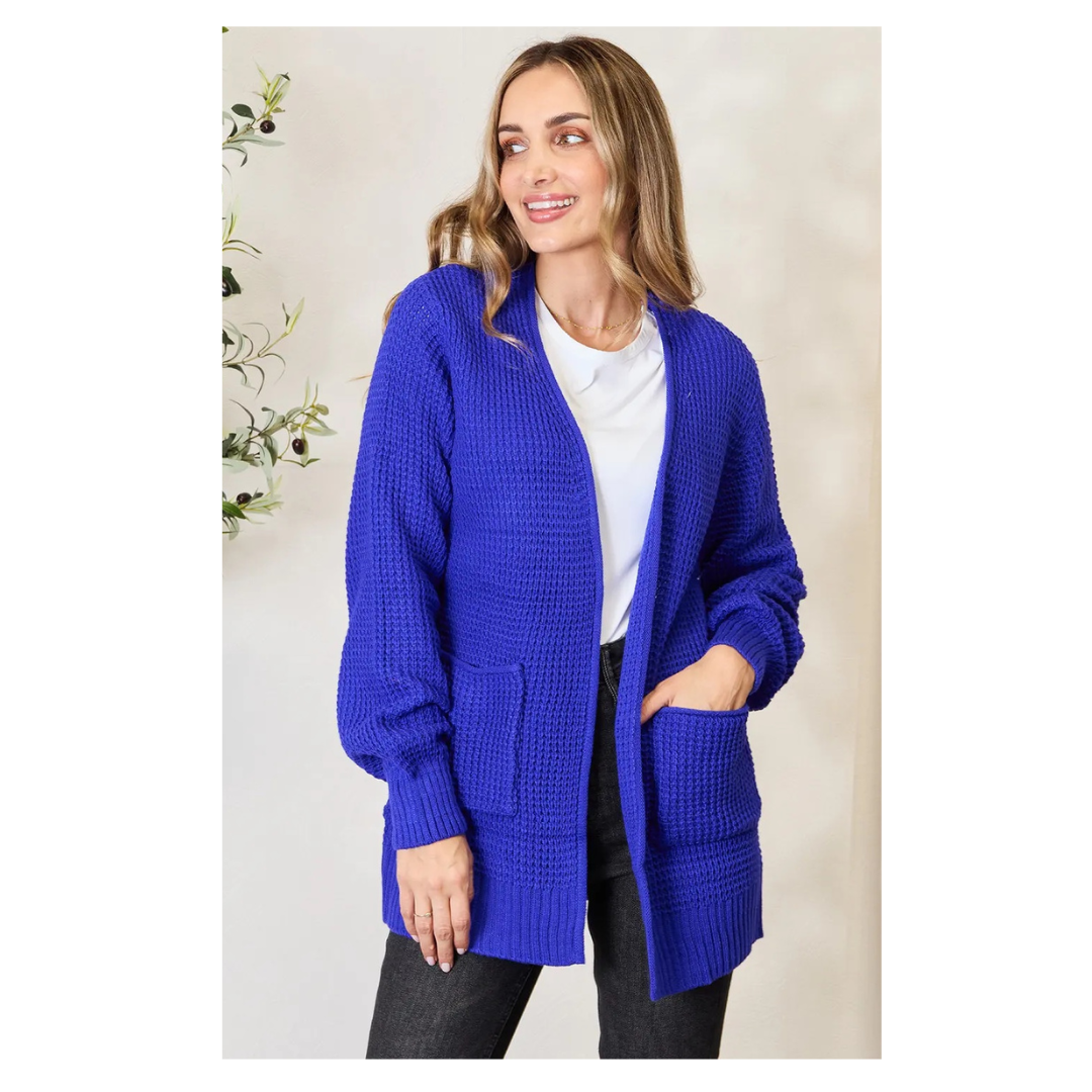 Zenana Full Size Waffle-Knit Open Front Cardigan
