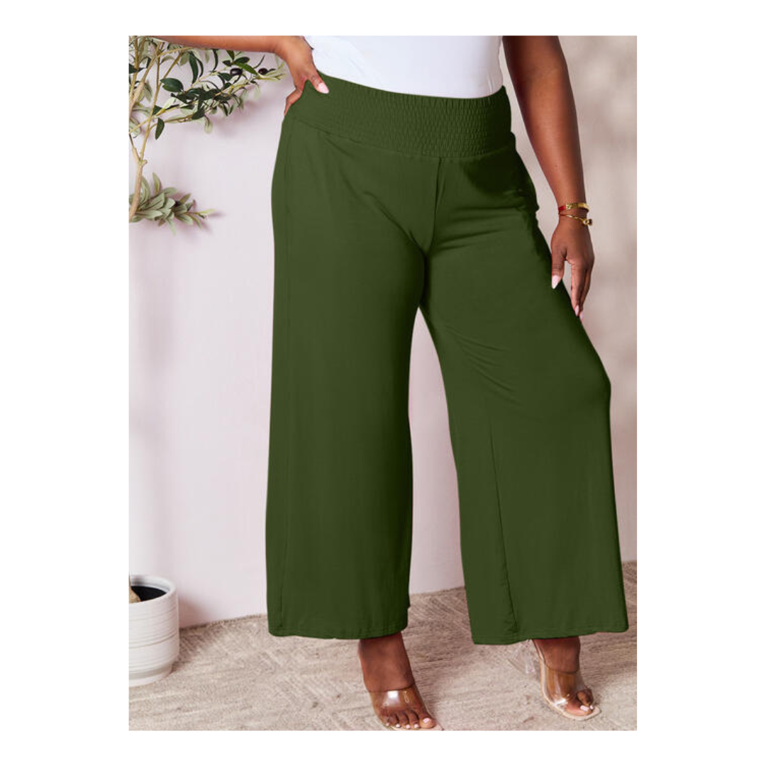 Double Take Full Size Smocked Wide Waistband Wide Leg Pants