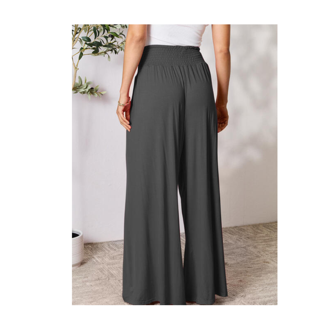 Double Take Full Size Smocked Wide Waistband Wide Leg Pants