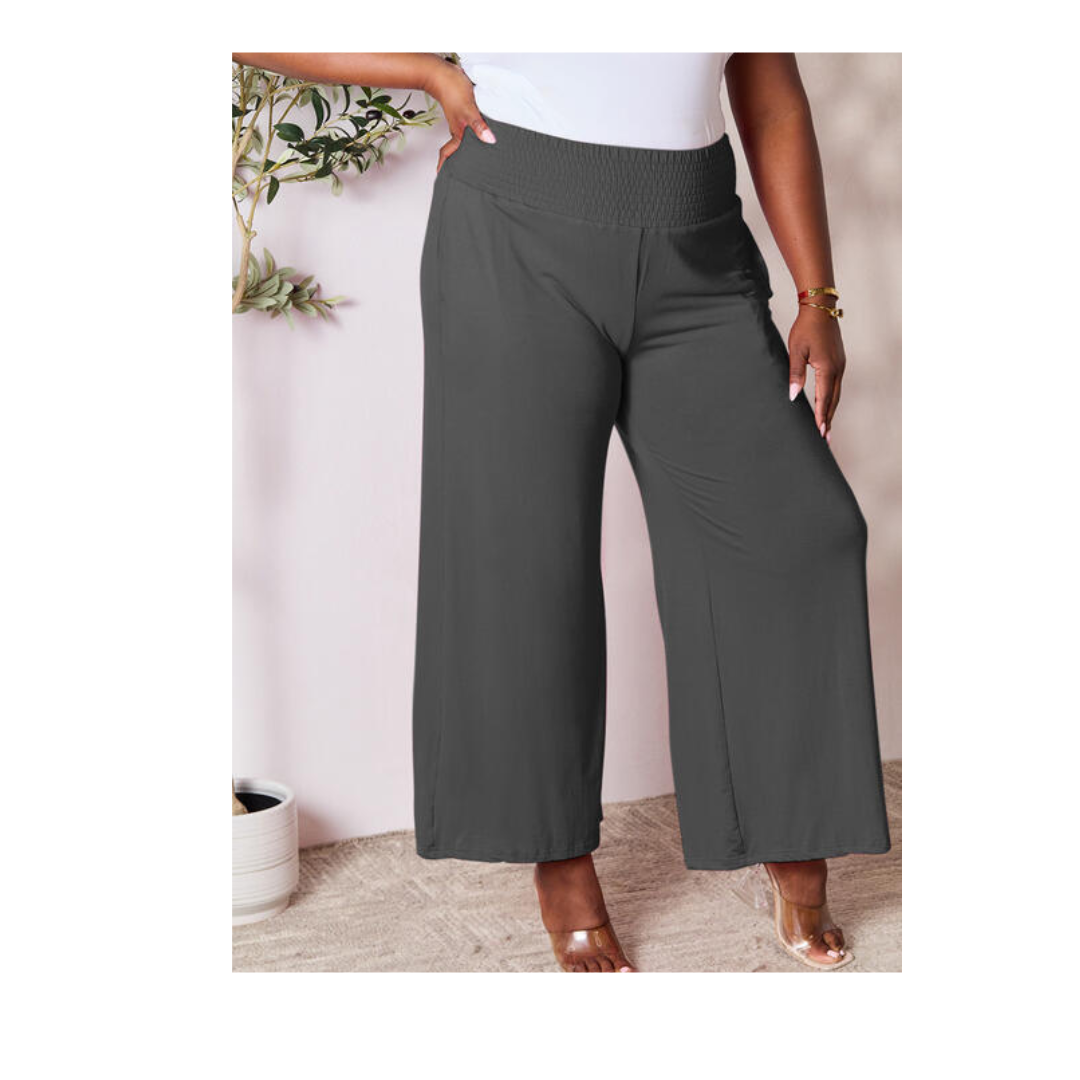 Double Take Full Size Smocked Wide Waistband Wide Leg Pants