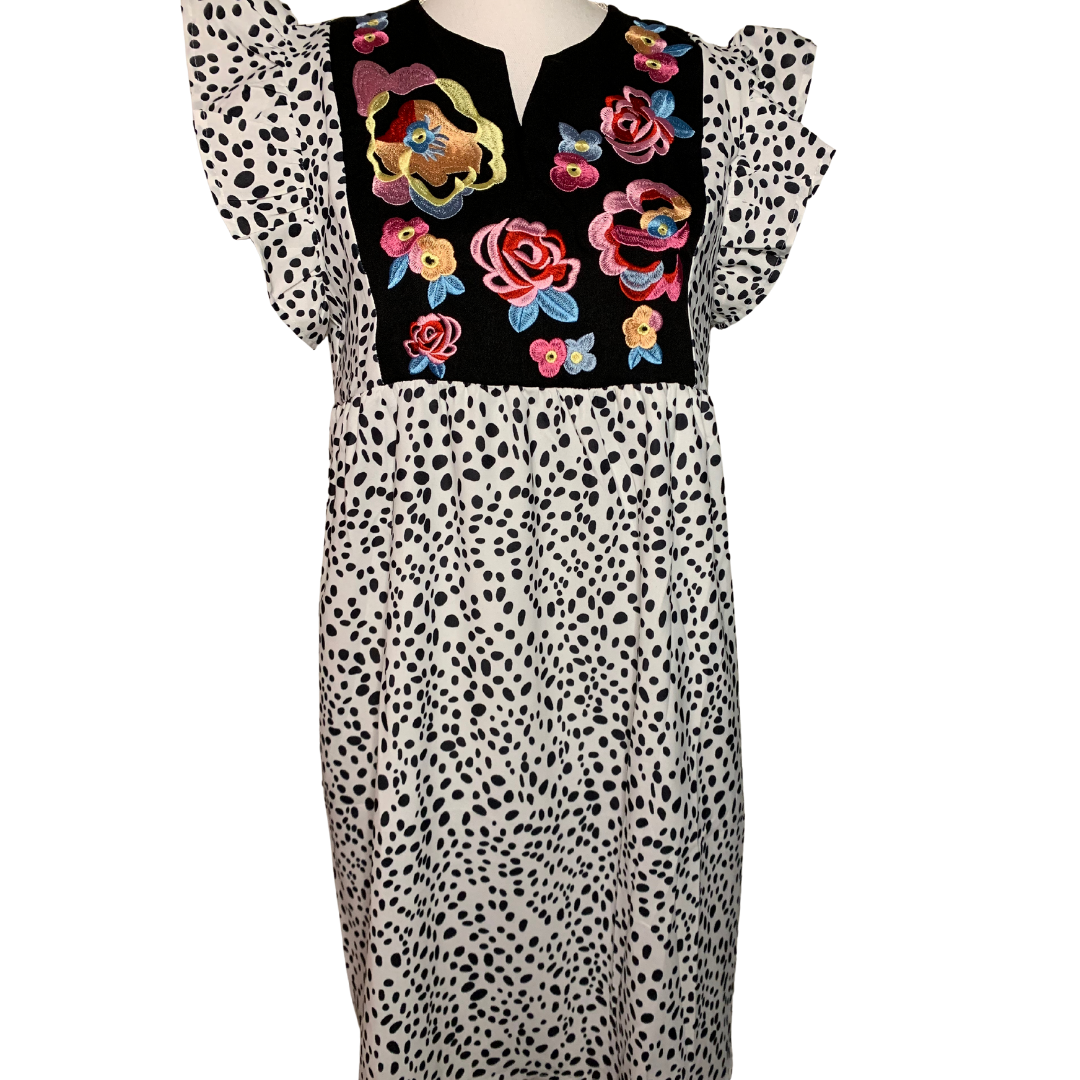 Leopard Splicing Floral Ruffled Casual Dress