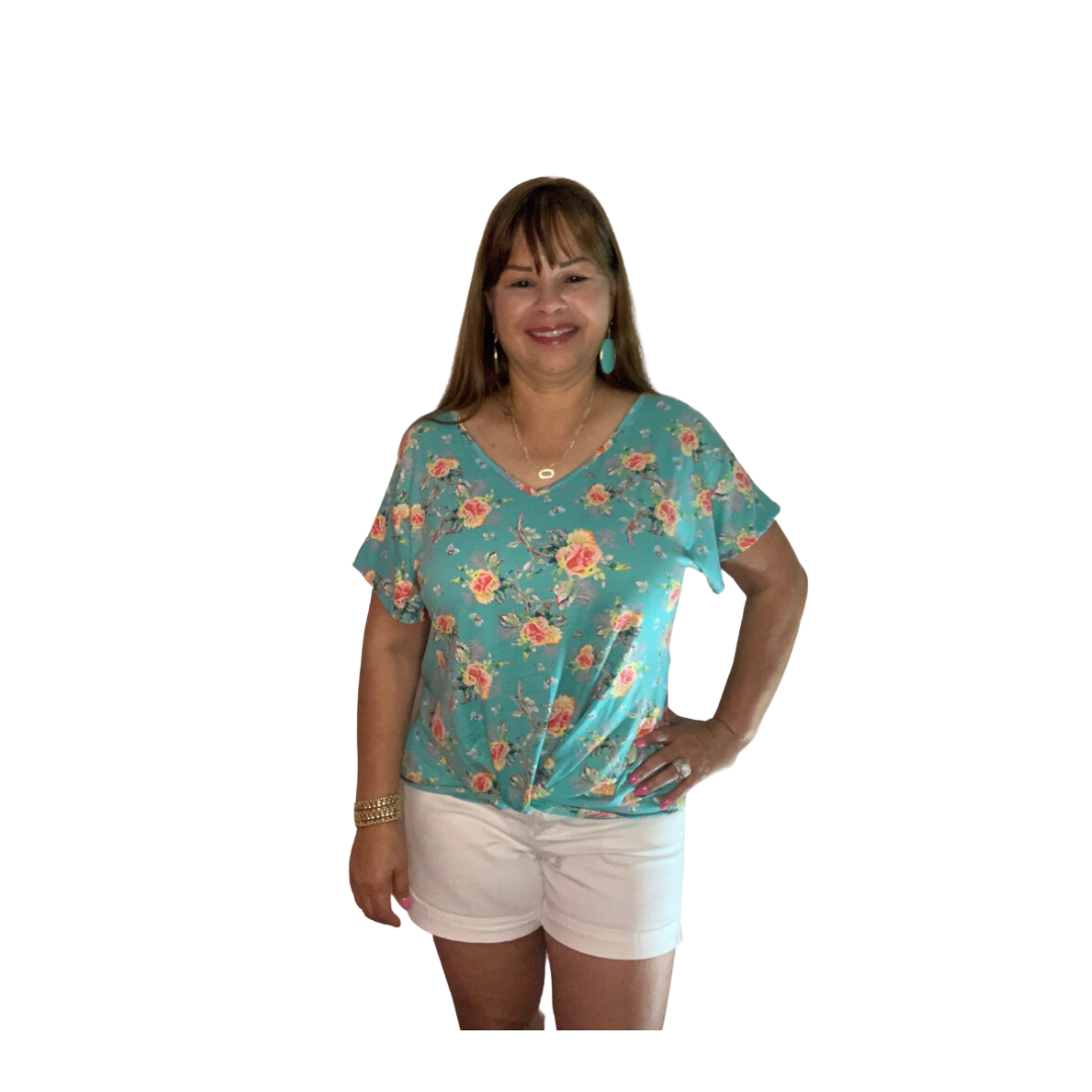 Sage- Pink Floral Top