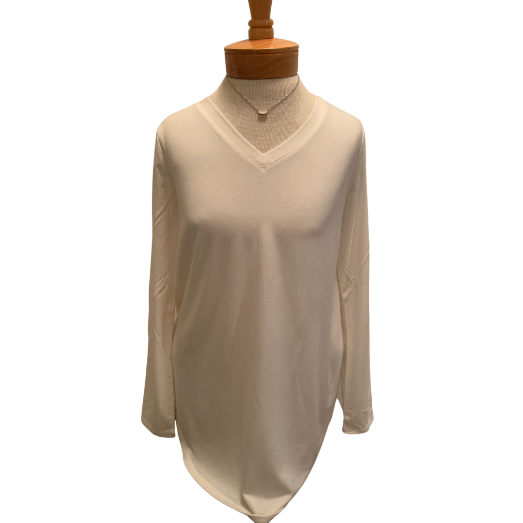 Off White Long Sleeve V-Neck Round Top