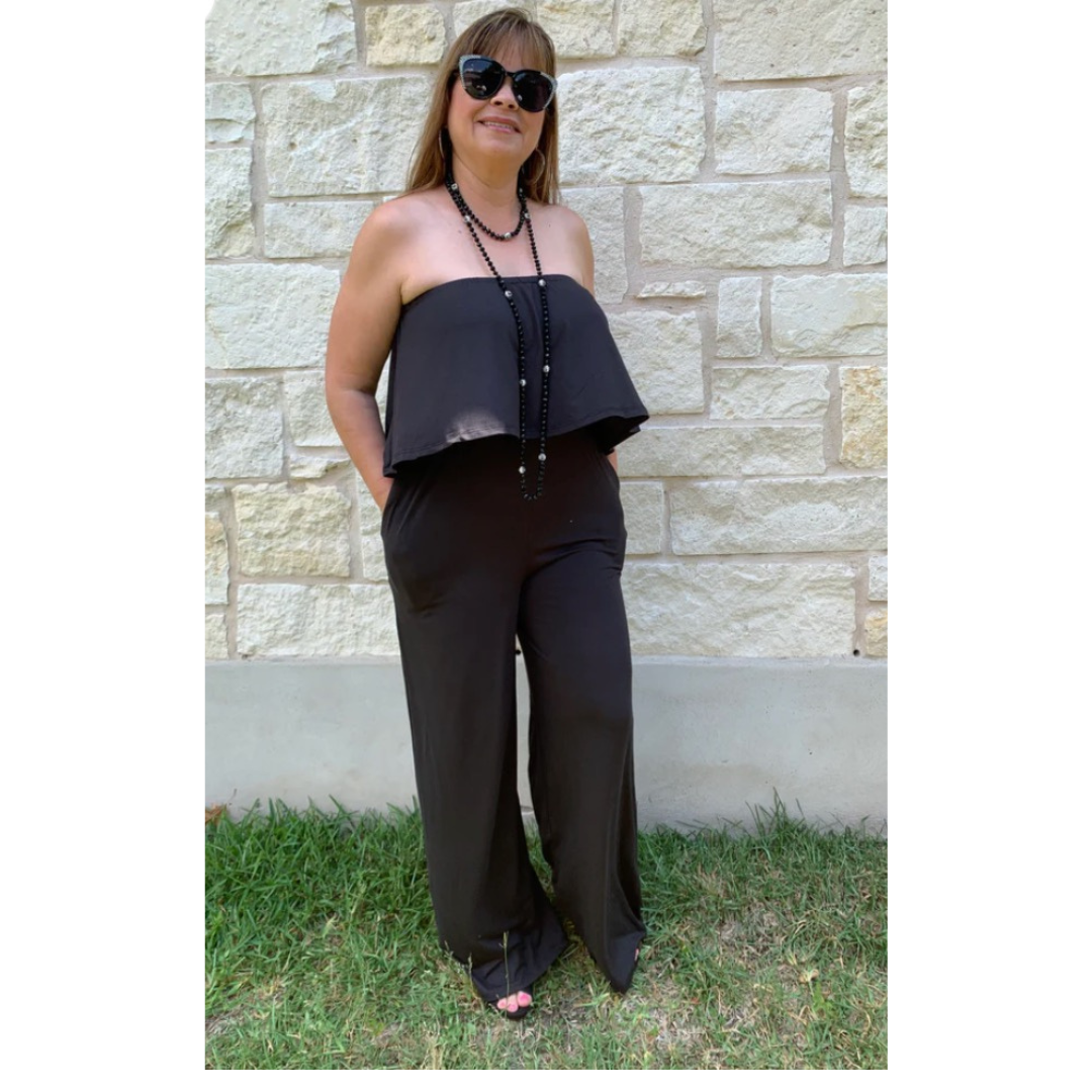 Black Flare Tube Top With Two For Look Jumpsuit