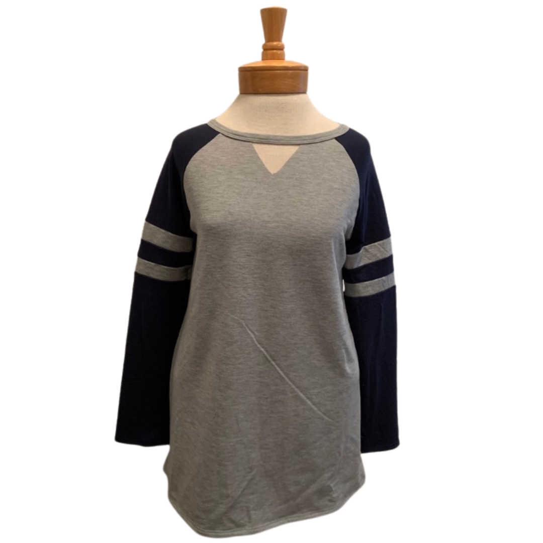 Grey/Navy Varsity Long Sleeve Top