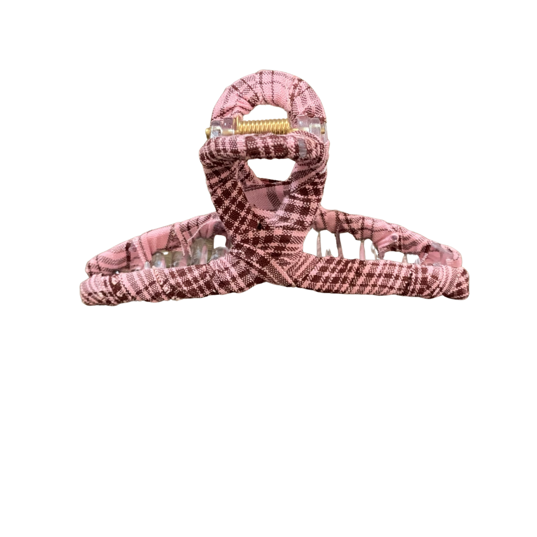 Checker Fabric Covered Hair Claw