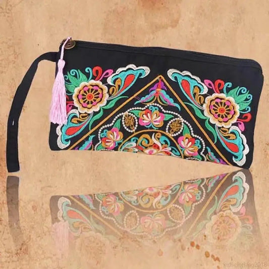 Embroidered Zip Clutch