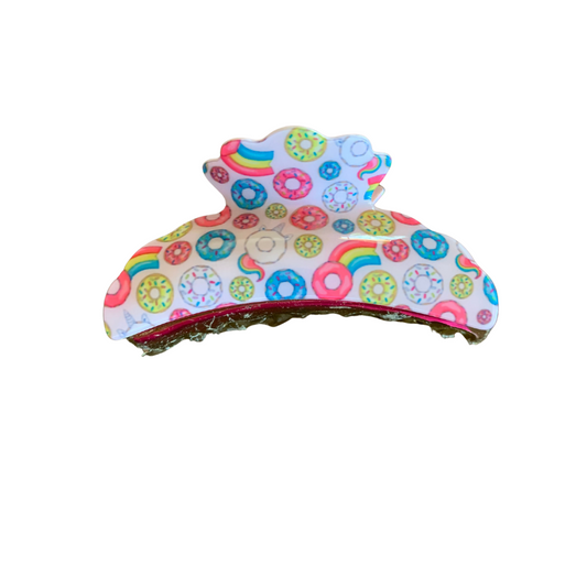 PINK/BLUE DESSERT PRINT CRESCENT SHAPED NON SLIP HAIR CLAW