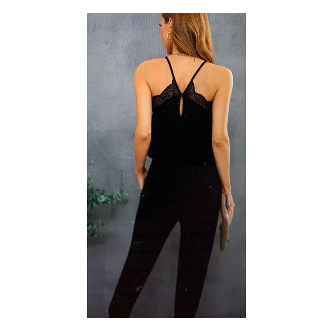 Black Lace Patchwork Slim-fit Jumpsuit
