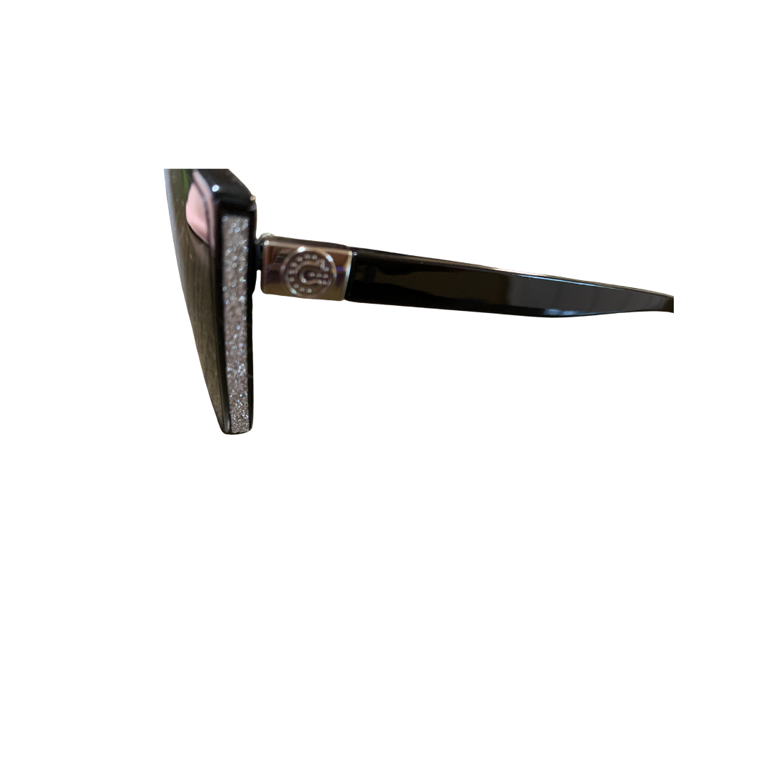 Women's black/silver glitter Detailed Cat Eye Sunglasses