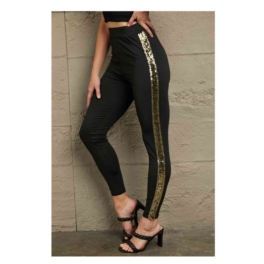 Double Take Sequin Stripe High Waist Ankle Length Pants