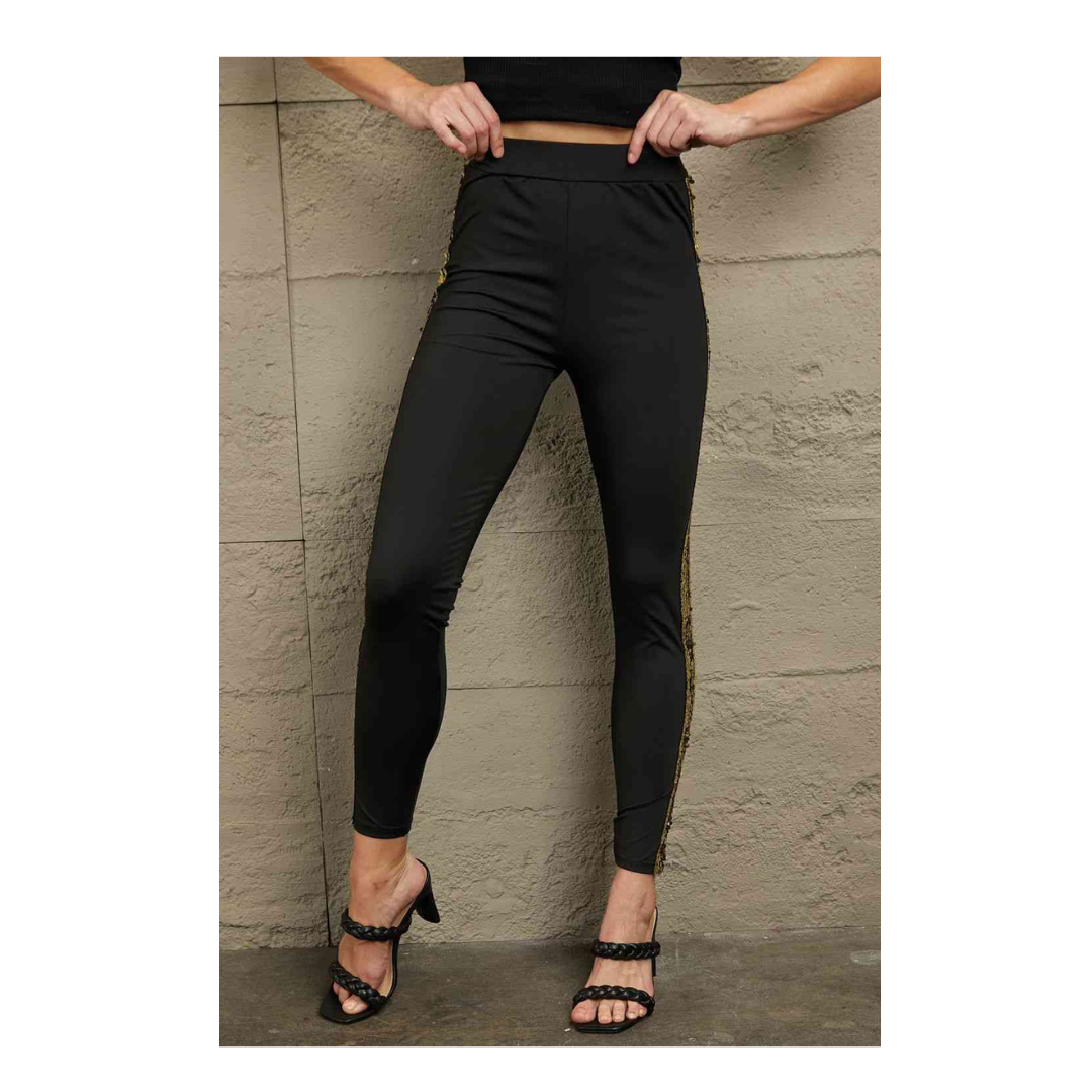 Double Take Sequin Stripe High Waist Ankle Length Pants
