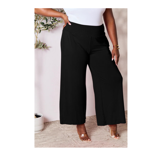 Double Take Full Size Smocked Wide Waistband Wide Leg Pants