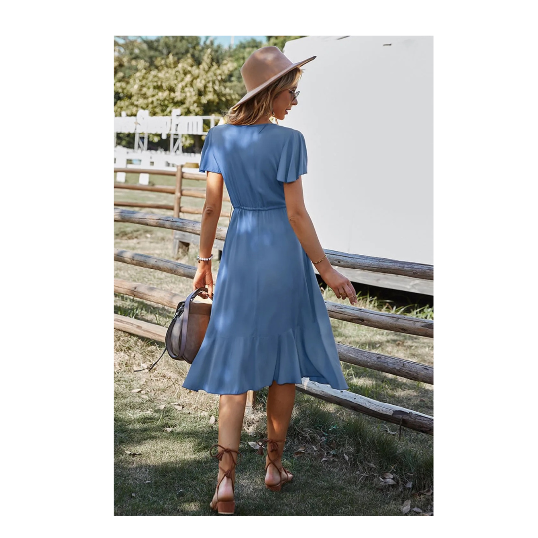 Tassel Tie Flutter Sleeve Dress