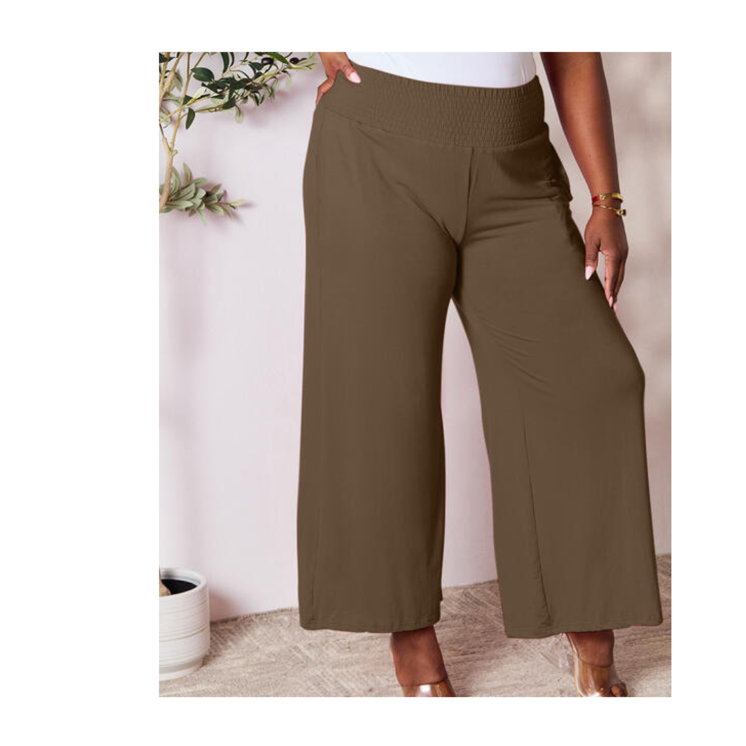 Double Take Full Size Smocked Wide Waistband Wide Leg Pants