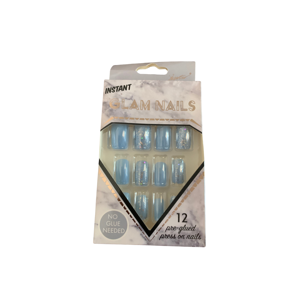 Glossy Glitter Light Color Square Shaped Press On Nail