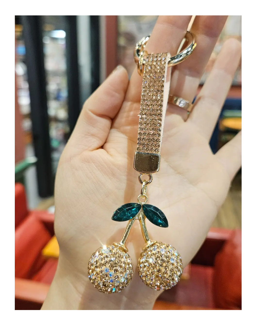 Rhinestone Cherry Keychain
