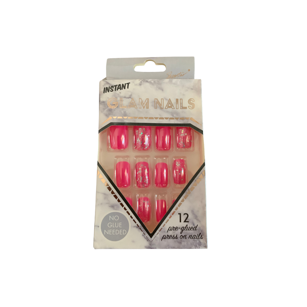 Glossy Glitter Light Color Square Shaped Press On Nail