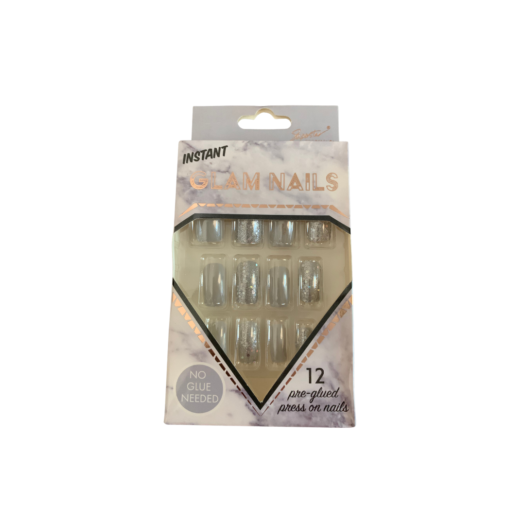 Glossy Glitter Light Color Square Shaped Press On Nail