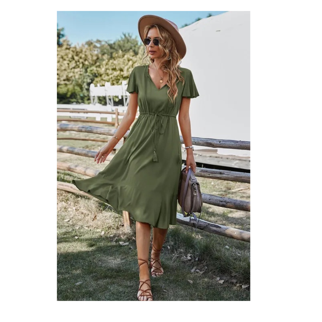 Tassel Tie Flutter Sleeve Dress