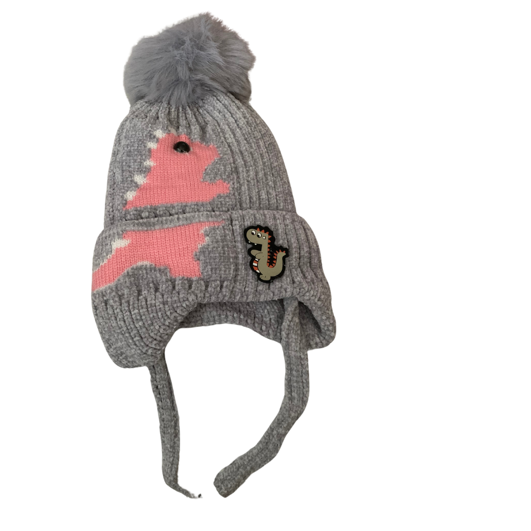 Dinosaur Print Knitted Fabric with Pompom Hat