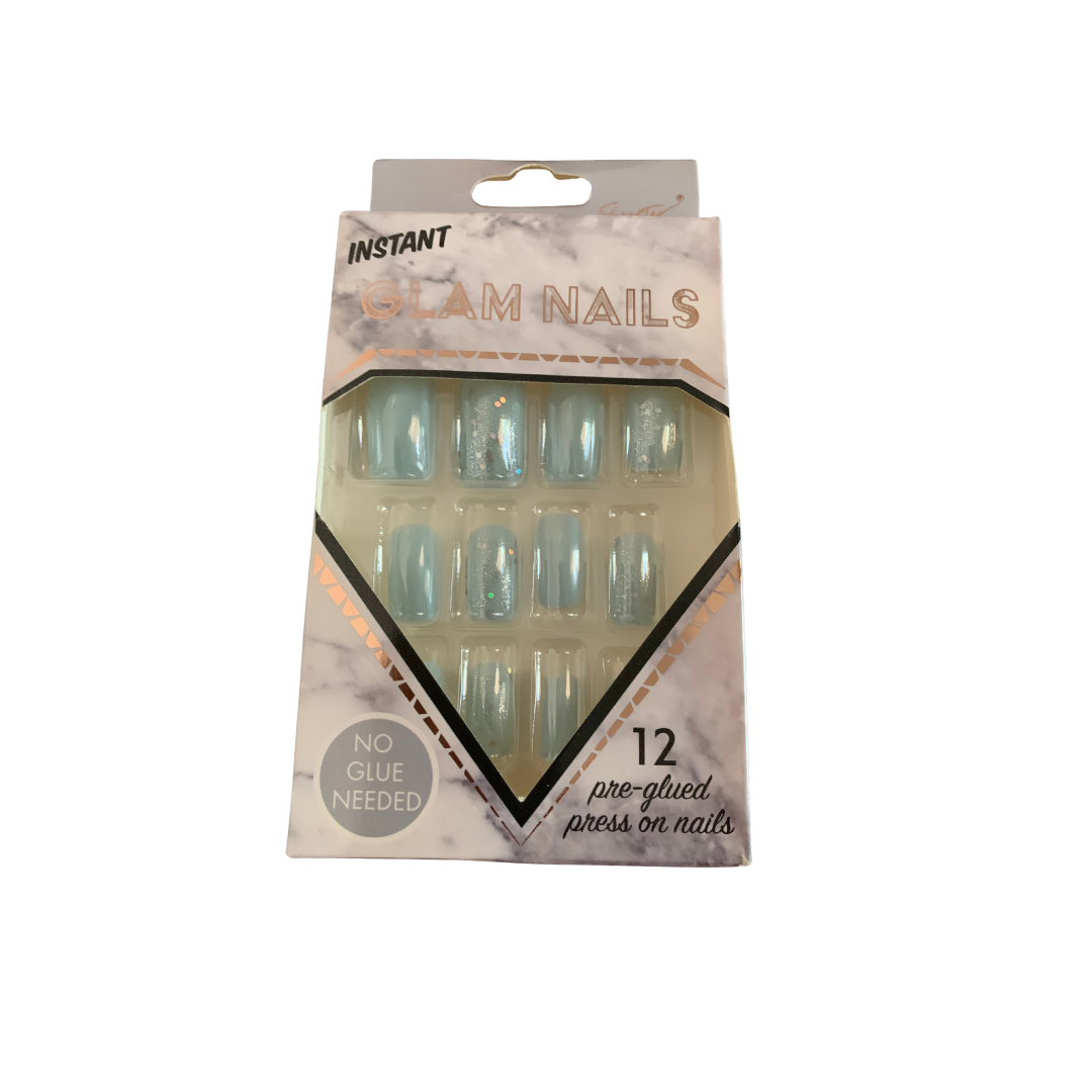 Glossy Glitter Light Color Square Shaped Press On Nail