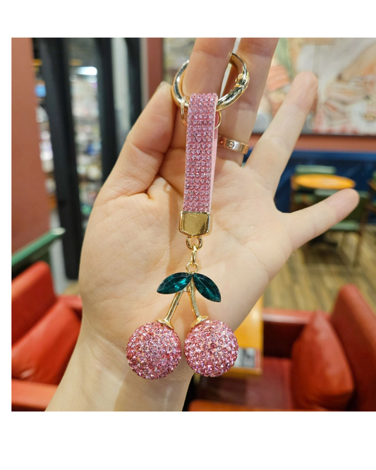 Rhinestone Cherry Keychain