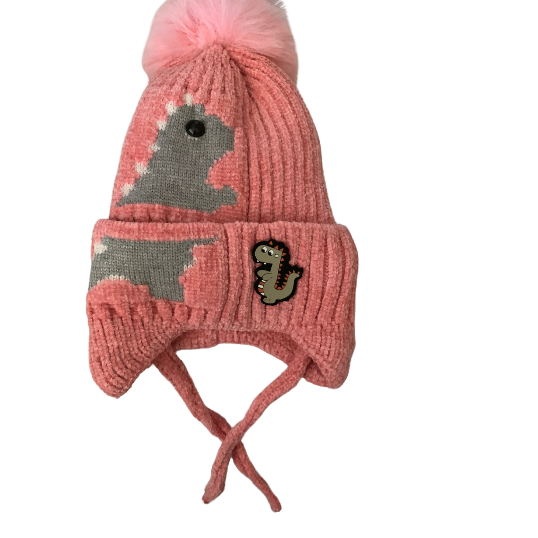 Dinosaur Print Knitted Fabric with Pompom Hat