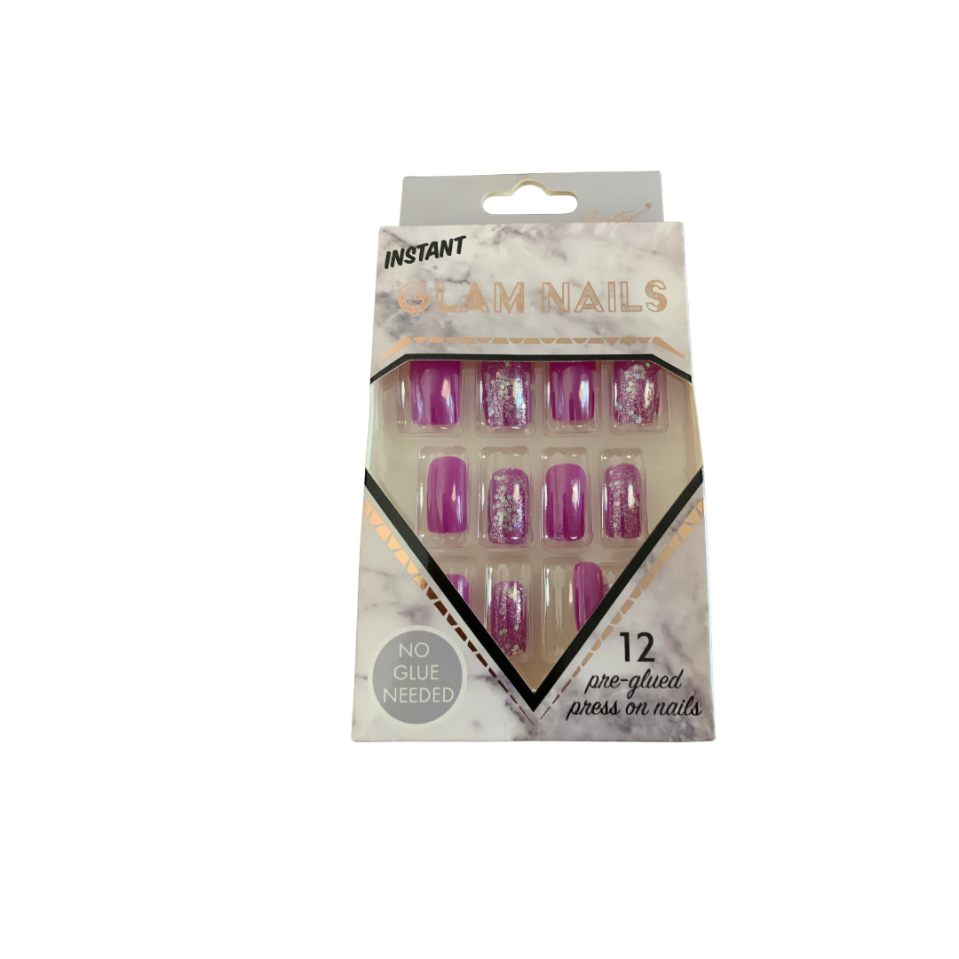Glossy Glitter Light Color Square Shaped Press On Nail
