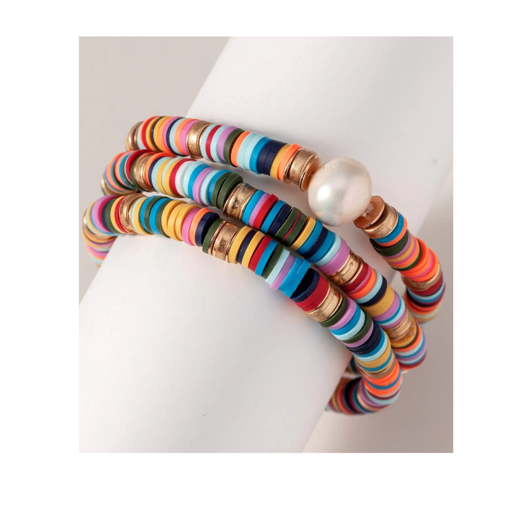Pearl Glass Rubber Bead Bracelet Set
