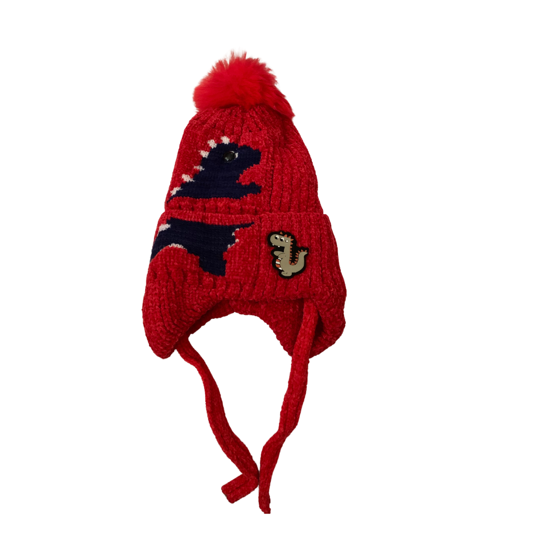 Dinosaur Print Knitted Fabric with Pompom Hat