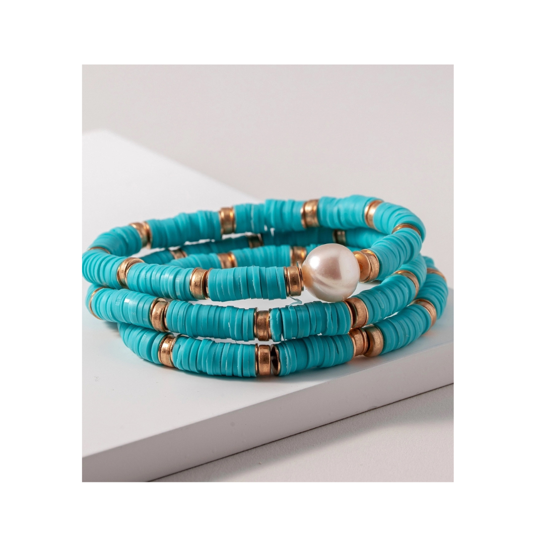 Pearl Glass Rubber Bead Bracelet Set