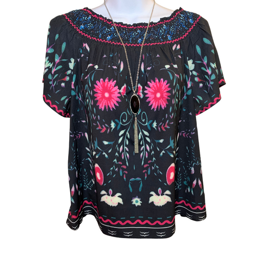 Black Floral Shift Top