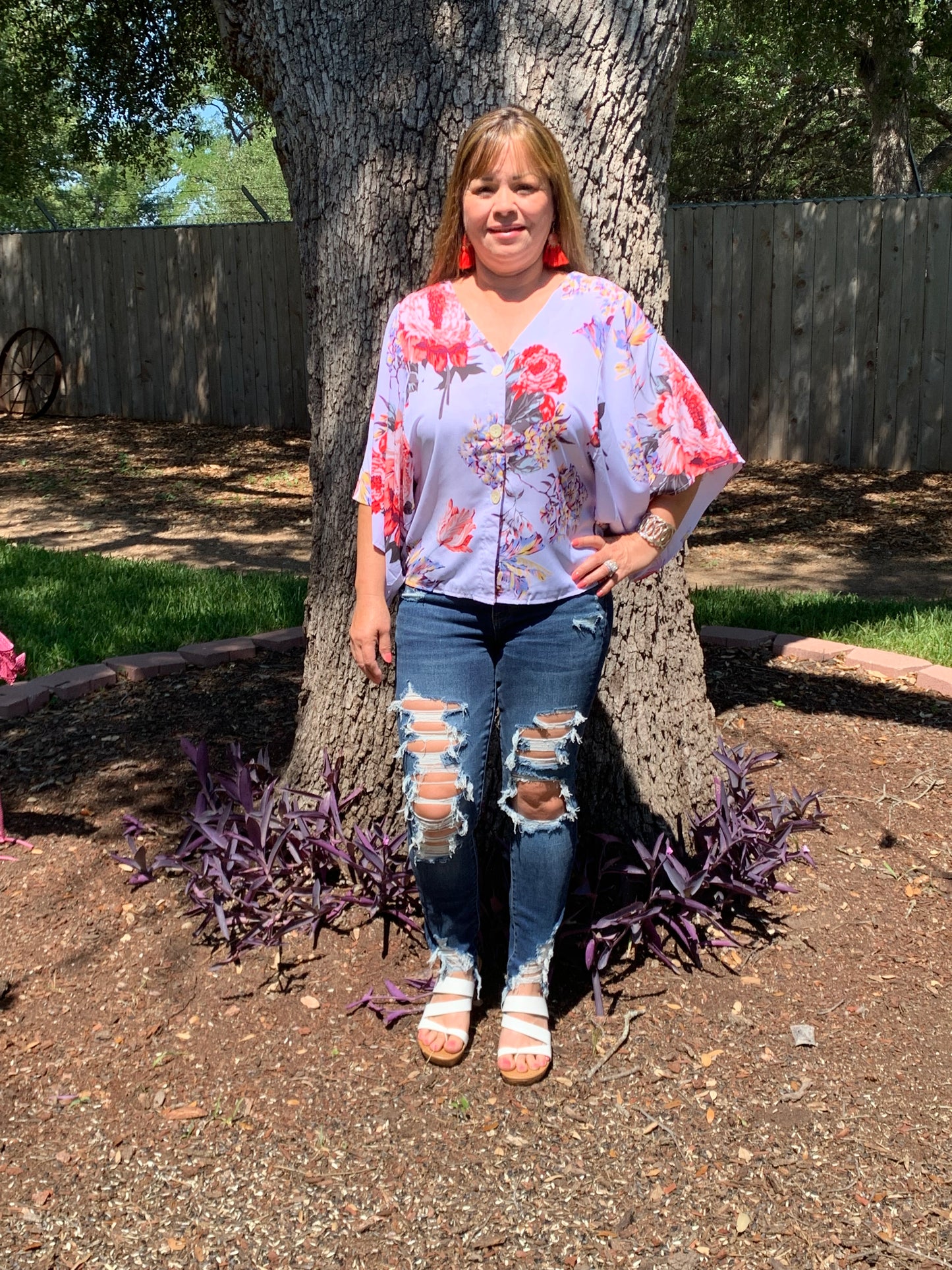 White V-Neck Floral Kimono's Top