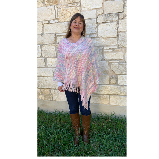 Knitted Fringe Stripe Multi Poncho