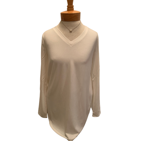 Off White Long Sleeve V-Neck Round Top