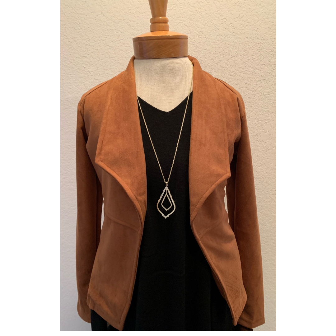 Waterfall Camel Faux Suede Over Hip Length Jacket