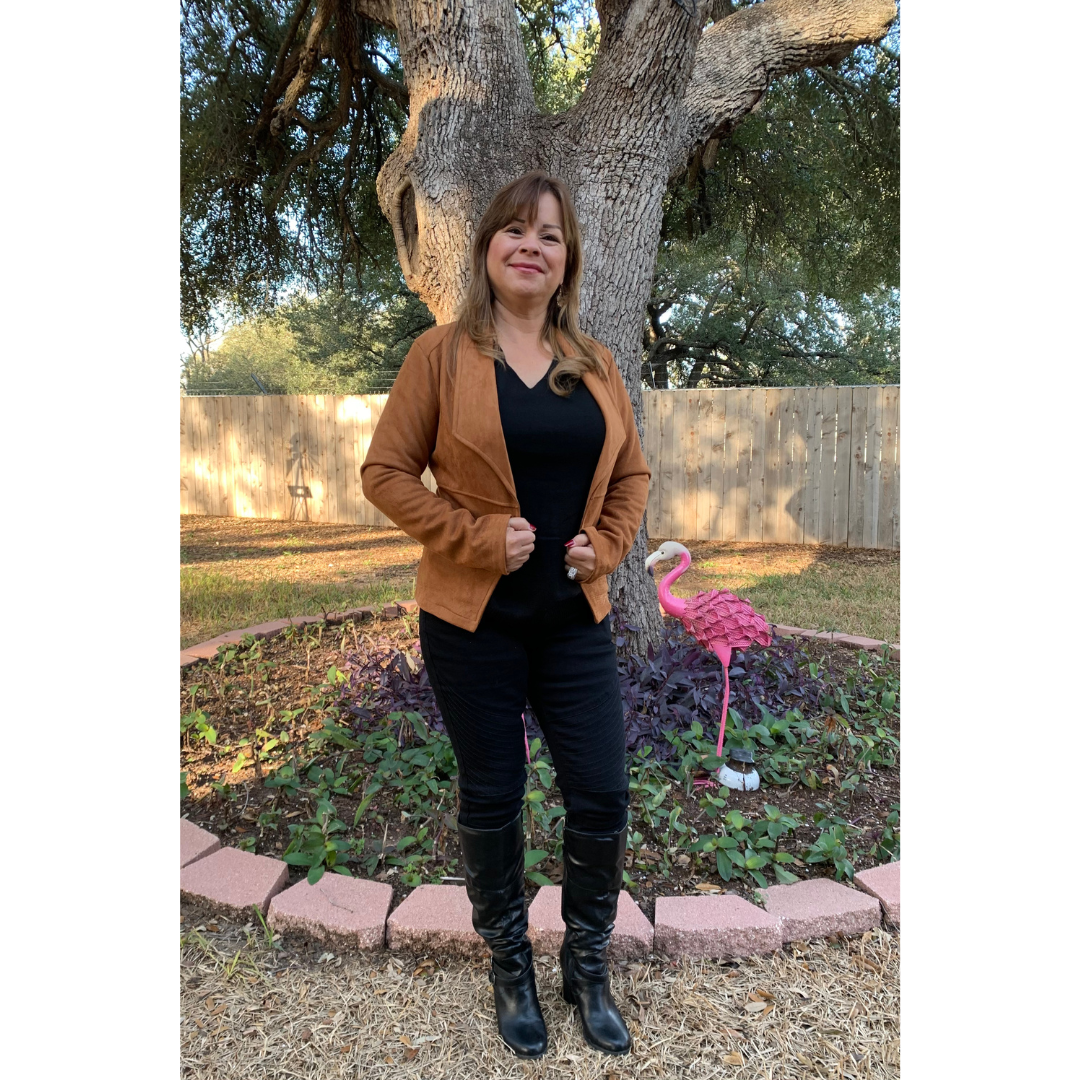 Waterfall Camel Faux Suede Over Hip Length Jacket