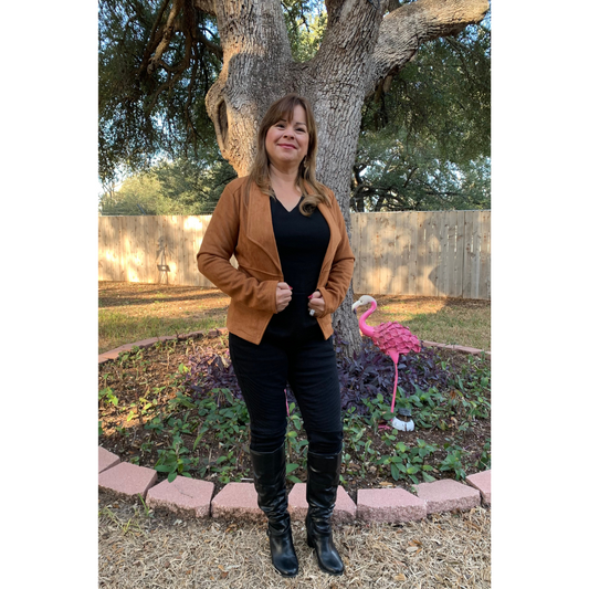 Waterfall Camel Faux Suede Over Hip Length Jacket