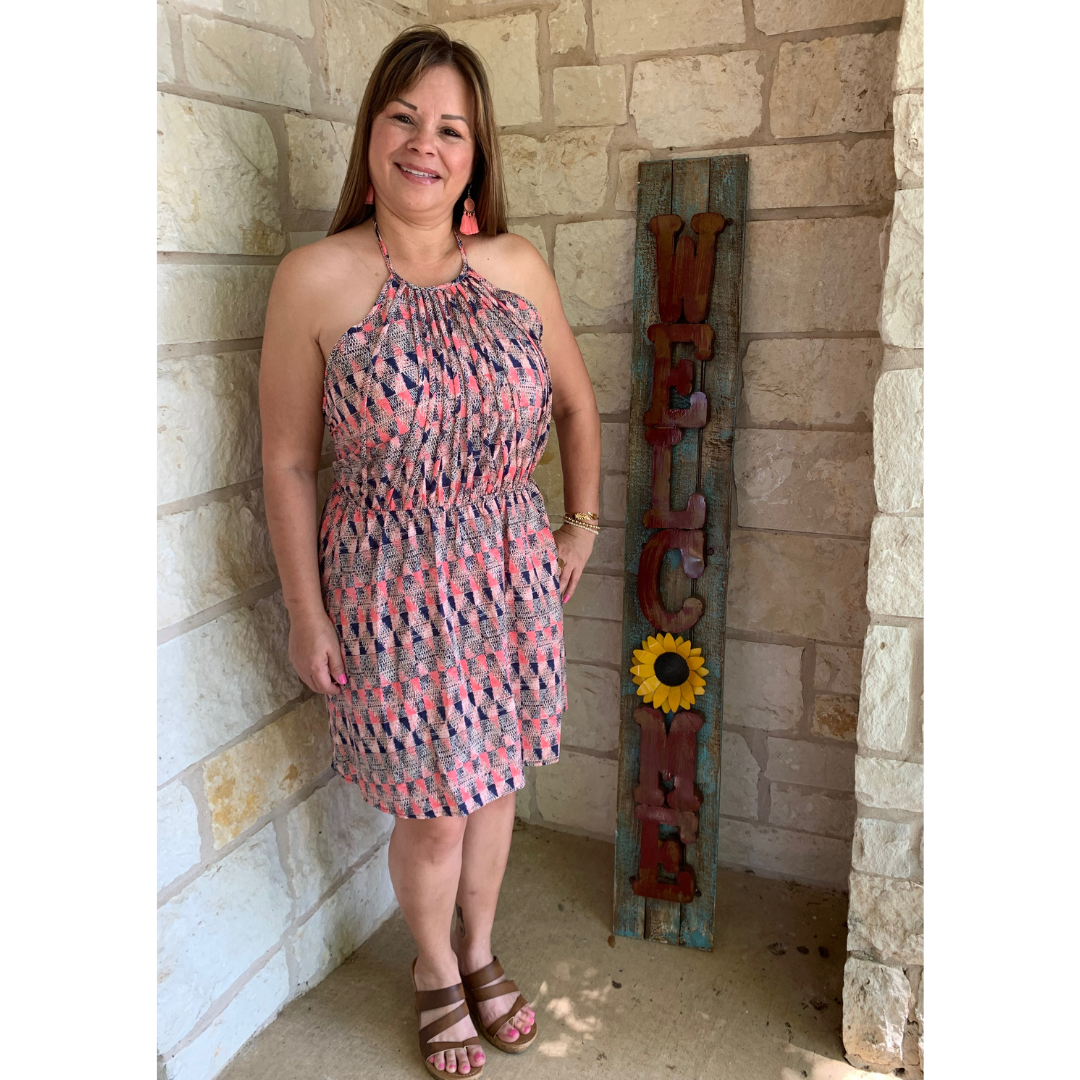 Tribal Print Halter Neck Mini Dress