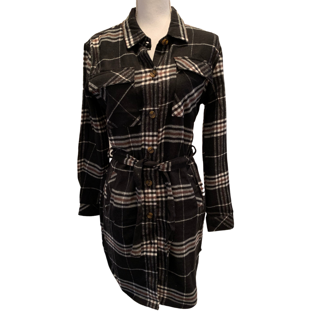 Belted Flannel Shirt-Dress