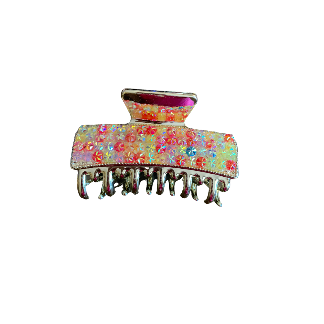COLORFUL RECTANGLE SHAPED WITH RHINESTONE HAIR CLAW